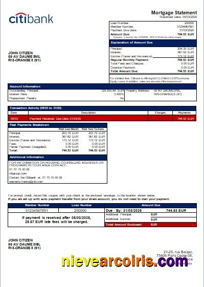 France Citibank bank mortgage statement
